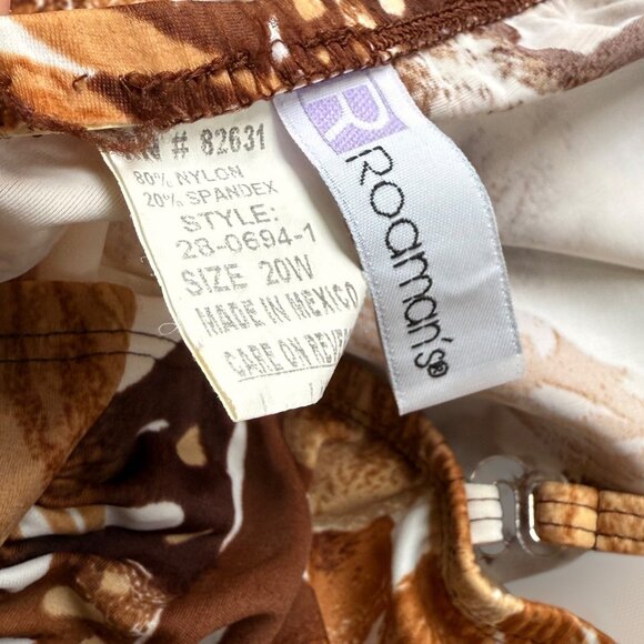 Roamans One Piece Swimsuit Brown Floral Plus Size 20W Tropical Palm Print - Picture 3 of 3